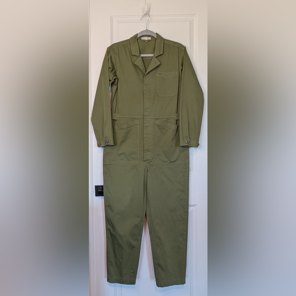 Alex Mill Standard Cropped Stretch-Cotton Jumpsuit Army Green Size Medium
